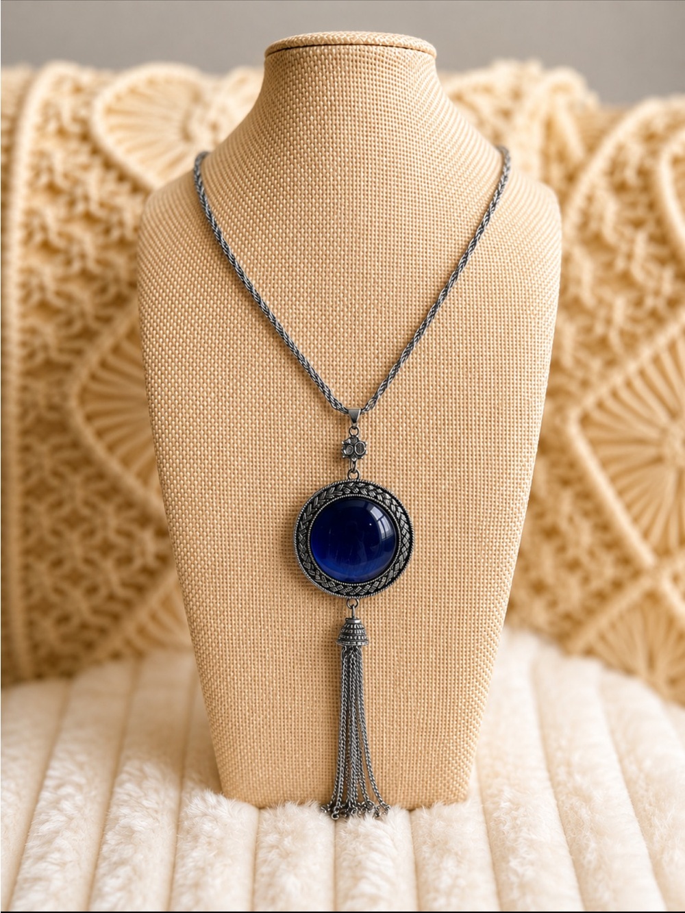 💙✨ NWOT Long Blue Stone Tassel Necklace | Boho Statement Jewelry  21”✨💙